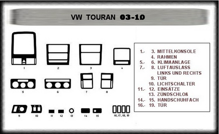 Passend für VW TOURAN Bj.2003 - 2010 Innenraum Dekorsatz, Cockpit